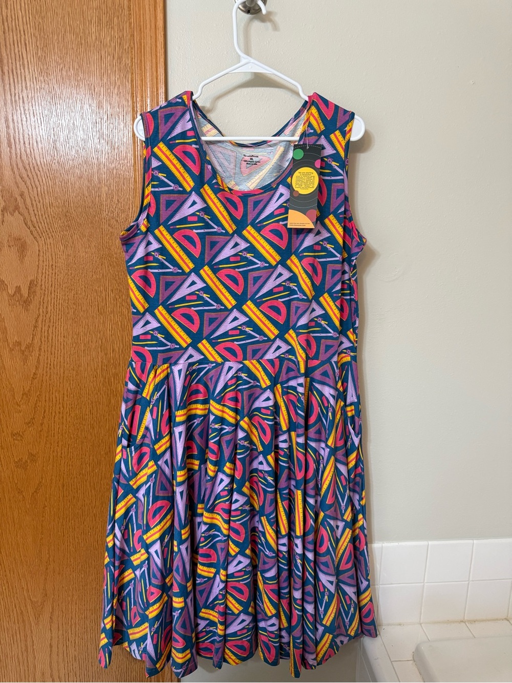 NWT Svaha Sleeveless fit and flair Dress in math tool print